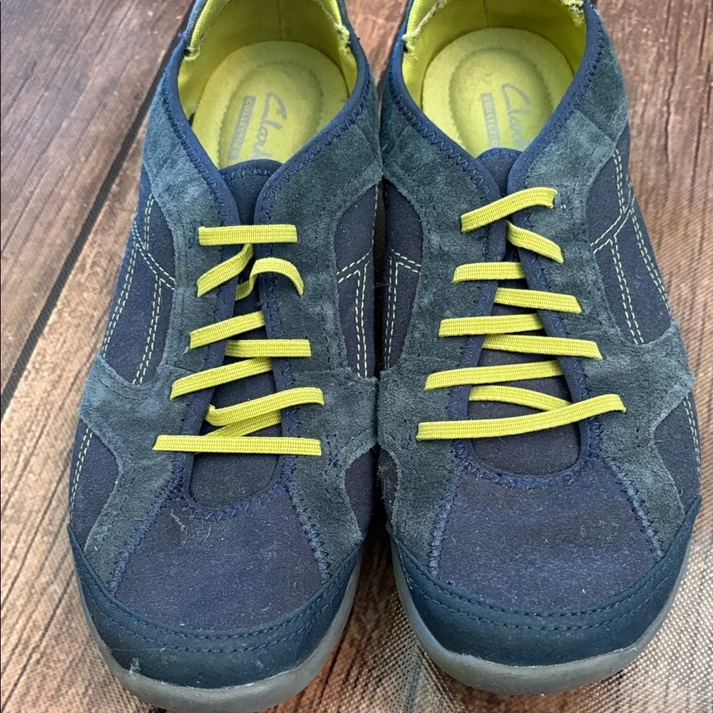 Clarks Blue Sneakers with Lime Highlights Sz 7.5